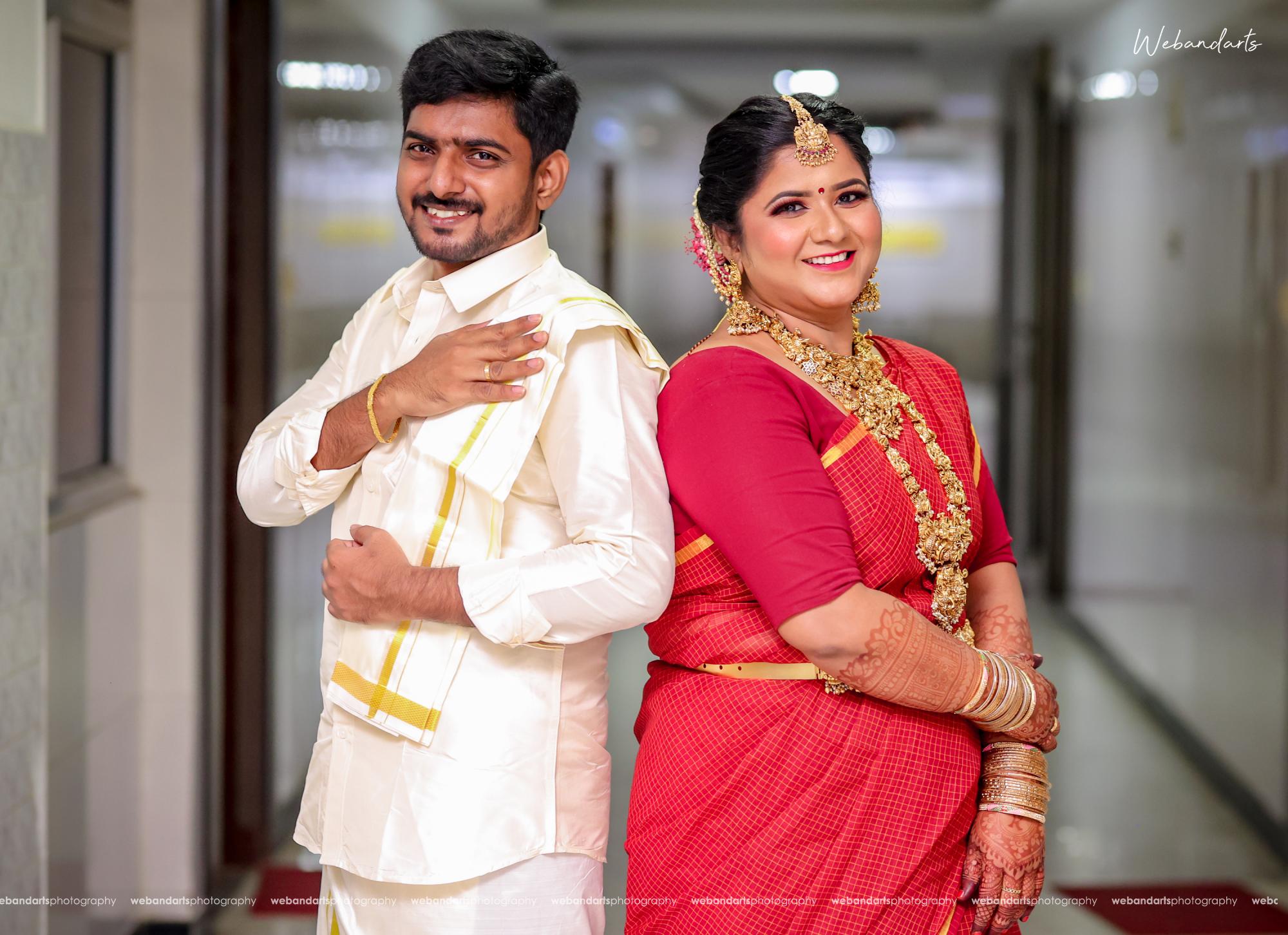 Bride and groom wedding portraits Thirukadaiyur Tamil Nadu