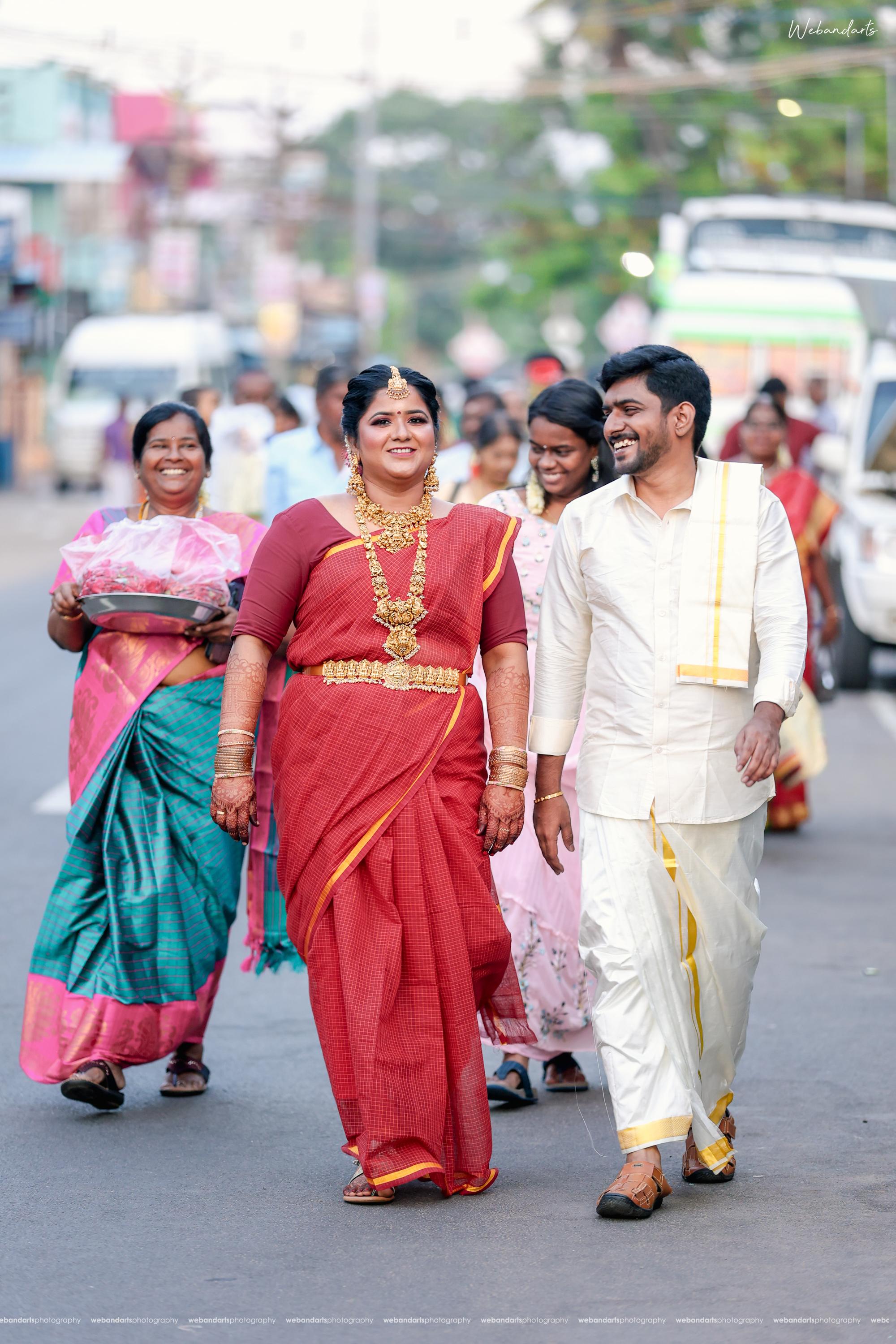 Bride and groom wedding portraits Thirukadaiyur Tamil Nadu