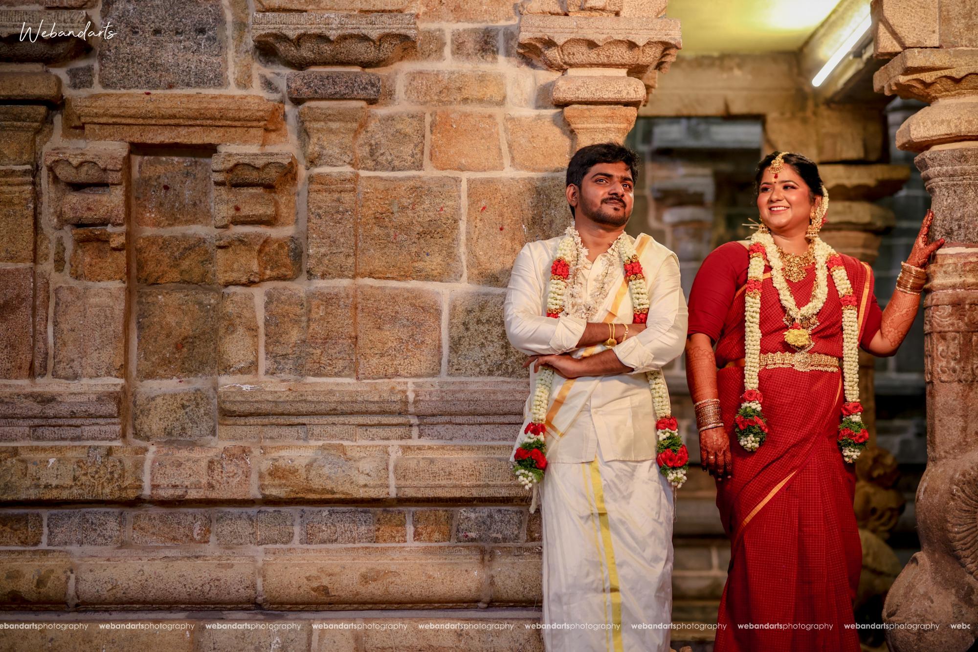 Bride and groom wedding portraits Thirukadaiyur Tamil Nadu